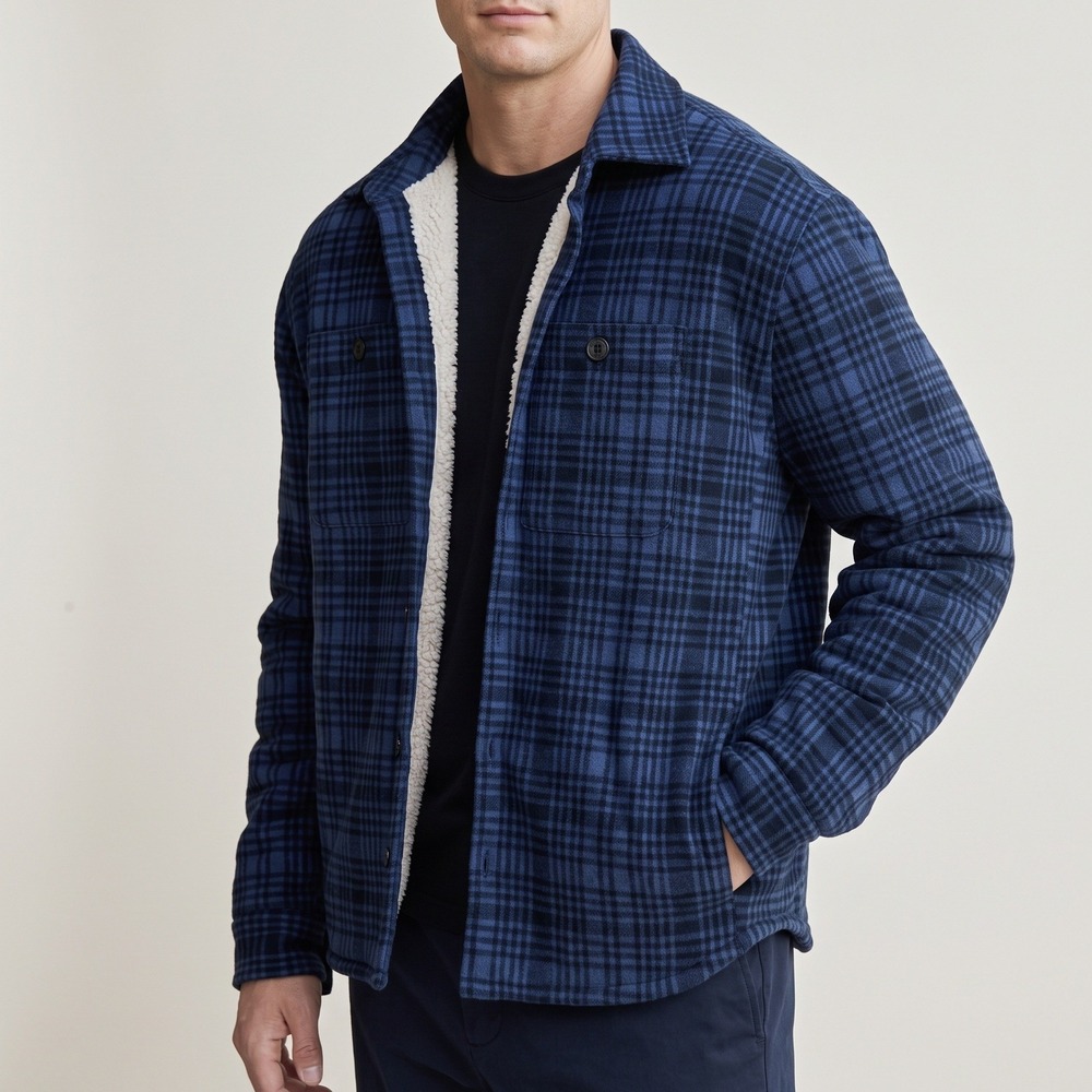 Vince Blue Plaid Sherpa Lined Shirt Jacket XXL Heavyweight Cabincore $395